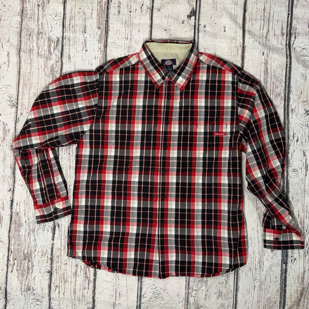 Dickies Red Workwear Construction Long Sleeve Mens Plaid Long Sleeve Shirt